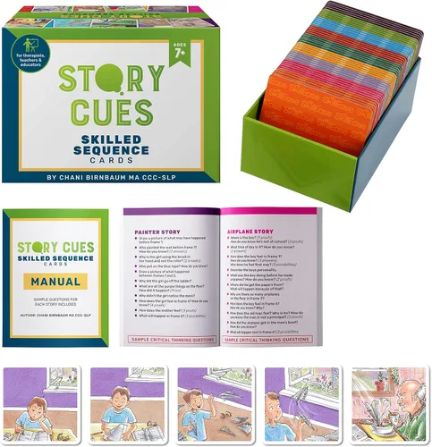 Vista 7 de SkillEase Story Cues 2 tarjetas de secuenciación experta, materiales de terapia del habla, juego de habilidades sociales, juegos de estudiantes