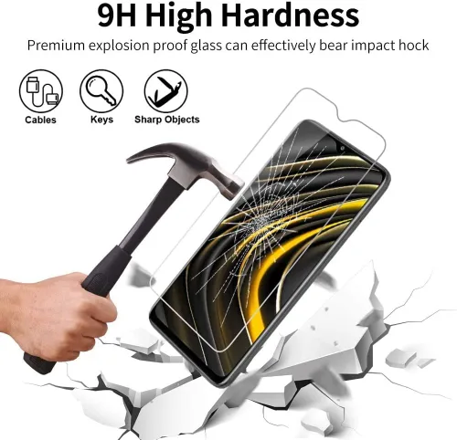 Vista 6 de Funda para Realme 7i RMX2193 (6.5"), con [1 película protectora de vidrio templado], KJYF Funda protectora de silicona suave negra a prueba