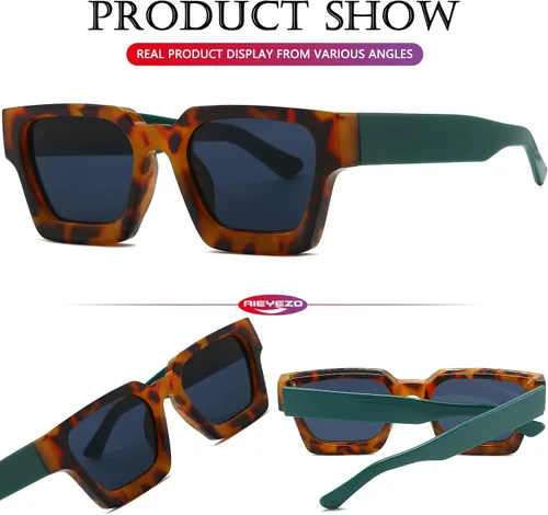Vista 81 de AIEYEZO Gafas de sol cuadradas para mujeres y hombres, gafas de sol cuadradas con montura gruesa, estilo de diseñador simple