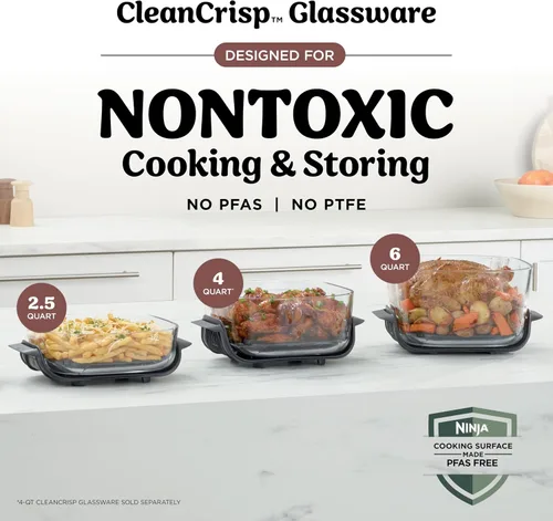 Vista 9 de Ninja Crispi Pro - Freidora de aire de vidrio 6 en 1 Recipientes y tapas de 450 °F, no tóxico, de 6 cuartos y 2.5 cuartos de galón Microondas