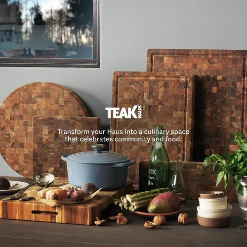 Vista 7 de Teakhaus Tabla de tallar en bloque de carnicero - Tabla de cortar mediana gruesa con ranura para jugos - Ideas de regalos navideños para hombres