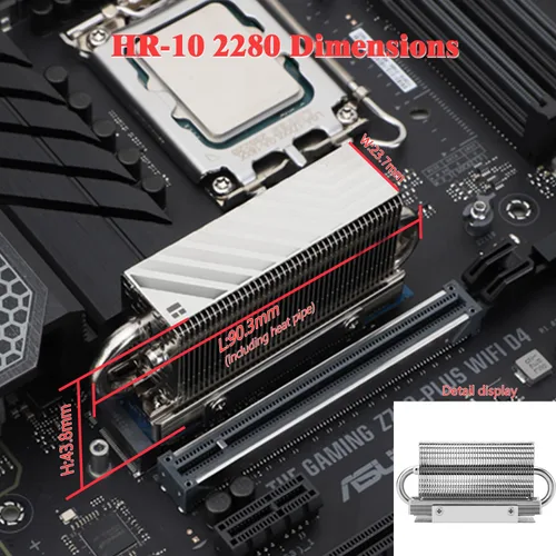 Vista 6 de Thermalright HR10 2280 SSD Enfriamiento disipador de calor, disipador de calor de doble cara, tubos de calor de 4 × 0.197 in, con almohadilla