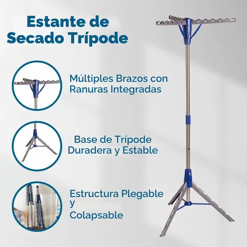Vista 4 de Honey-Can-Do Trípode de secado de ropa de acero de 64 pulgadas plegable – Estante de ropa colapsable que ahorra espacio, soporte para secadora