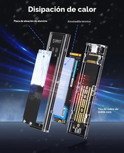 Vista 4 de ORICO Carcasa M.2 NVMe SSD, USB 3.2 Gen 2 (10 Gbps), carcasa de adaptador de unidad de estado sólido externa transparente para 2280 2260 2242 2230