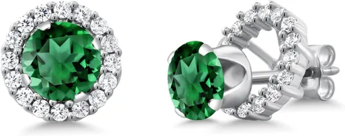 Vista 207 de Gem Stone King Aretes redondos de plata de ley 925 de 0.236 in con piedra natal extraíble para mujer