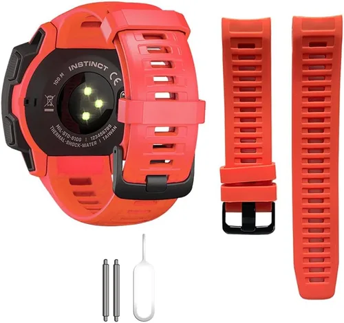 Vista 10 de Threeeggs Correa de repuesto compatible con Garmin Instinct Bands, correa de silicona suave compatible con Garmin Instinct 2, solar, táctica, Rojo
