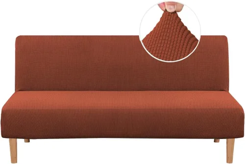 Vista 26 de H.VERSAILTEX Funda elástica para futón sin brazos, funda protectora elástica para sofá cama, textura rica en elastano, pequeños cuadros de tela Negro