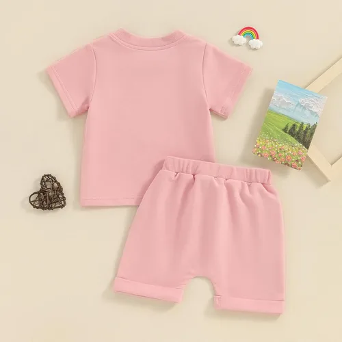 Vista 7 de CREAIRY Conjunto de camiseta de manga corta para niña recién nacida, camiseta de manga corta, pantalones cortos, conjunto de sudadera para niños