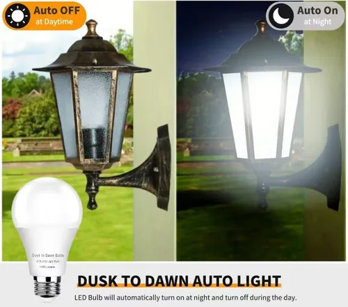 Vista 2 de GEPLAD Paquete de 6 bombillas LED A19 con sensor A19, fotocélula automática de encendido/apagado automático para iluminación al aire libre, luz