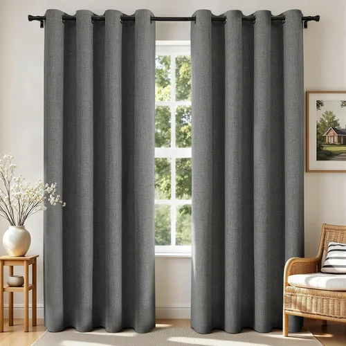 Vista 39 de Joydeco Cortinas opacas de 84 pulgadas de largo, 2 paneles burg, cortinas de oscurecimiento de habitación para dormitorio, cortinas térmicas Negro