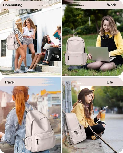 Vista 2 de BJLFS Mochila para mujer, Blanco, Mochilas Daypack