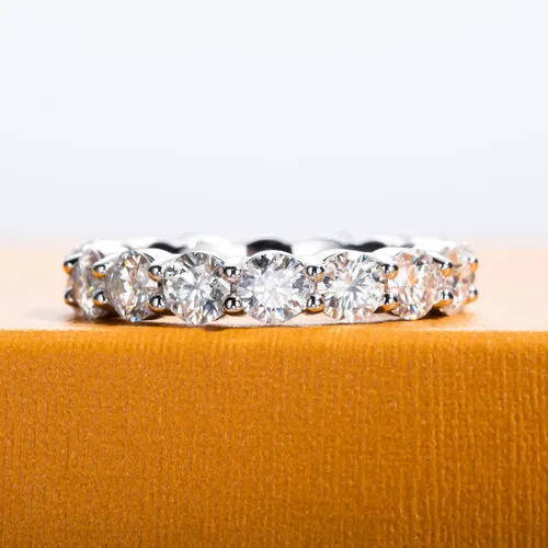 Vista 5 de AimiIee Moissanite Eternity Rings 1cttw D Color VVS1 Clarity Round Brilliant Cut Moissanite Diamond S925 Sterling Silver Stackable Wedding