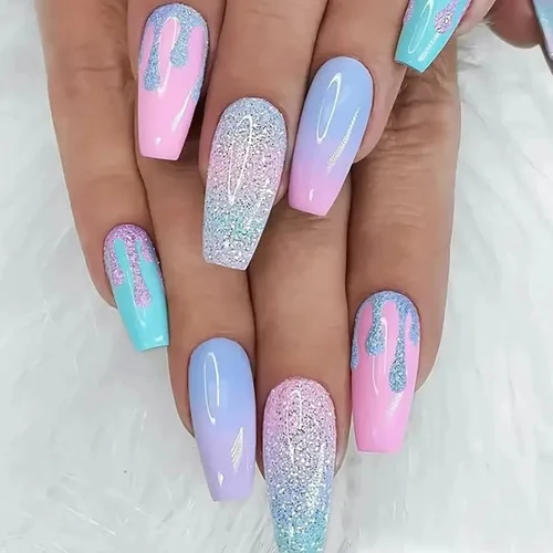 Vista 9 de Uñas postizas medianas con diseño de ataúd SWEKKE a presión, uñas postizas de cobertura completa rosa con diseños de flores, uñas adhesivas C1