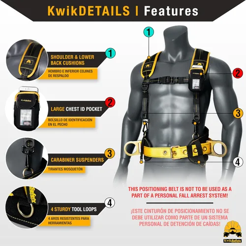 Vista 3 de KwikSafety - Charlotte, NC - Cinturón de seguridad BEAVER TAIL para posicionamiento Soporte acolchado Lineman Ironworker