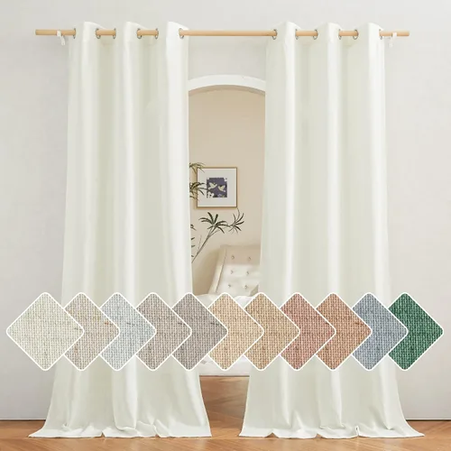 Vista 90 de NICETOWN - Cortinas de lino angora para ventana de cocina sobre el fregadero, con ojales, lino grueso angora, tratamientos cortos para ventanas