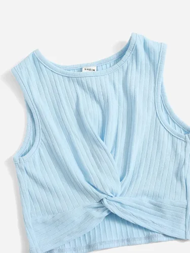 Vista 4 de SHENHE Camiseta corta sin mangas de 3 piezas para niña, con cuello redondo, acanalada