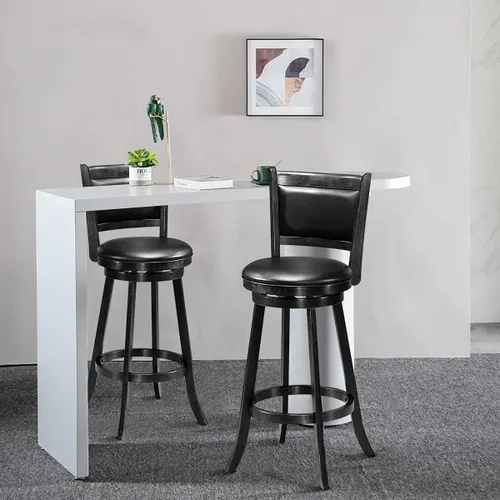 Vista 7 de ERGOMASTER Taburetes de bar giratorios de 24 pulgadas con respaldo, madera de caucho, negro, juego de 2