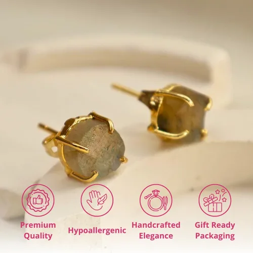 Vista 38 de Gempires Natural Raw Prong Setting Stud Earrings, 8-10 mm Crystals Earring, Handmade Jewelry, Gift for Her