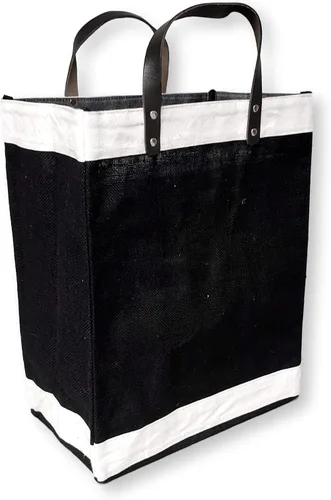 Vista 2 de Bolsa de mano ecológica con asa de cuero de yute y algodón