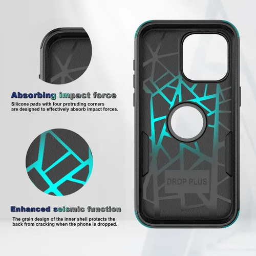Vista 4 de Funda para iPhone 15 Pro – [2 protectores de pantalla de vidrio templado] [10 pies a prueba de caídas militar], funda protectora antideslizante a