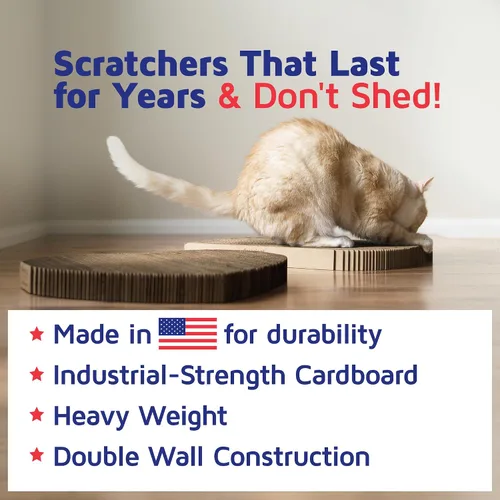 Vista 4 de Rascador para gatos de Americat – Almohadilla rascadora y tumbona de cartón fabricado en Estados Unidos – XL, 2 lados, pesado, sin desprendimiento