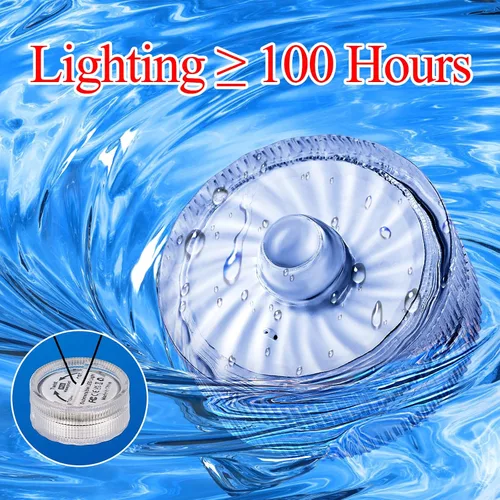 Vista 4 de Luces LED sumergibles, color morado, impermeables, sin llama, velas de té, velas de té, 100 horas, luz LED subacuática pequeña para jarrón, mesa