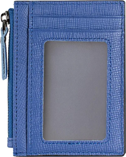 Vista 8 de Cartera delgada para mujeres de piel pequeña con bloqueo RFID, tarjetero minimalista con bolsas para monedas y fundas, Negro, Moderno