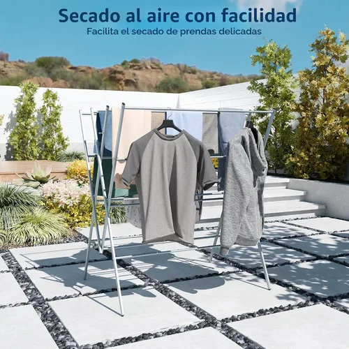 Vista 5 de Whitmor Tendedero plegable para ropa, 12 barras de metal para colgar ropa, uso en interiores y exteriores, 36.2 pulgadas de profundidad x 30.3