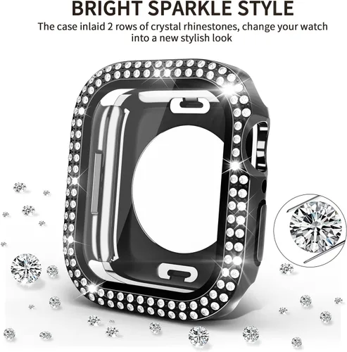 Vista 4 de Funda impermeable 2 en 1 compatible con Apple Watch de 1.575 pulgadas, protector de pantalla SE3/SE2/SE Series 6/5/4, cubierta facial con diamantes