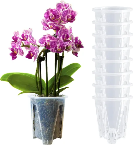 Vista 16 de Juego de 6 macetas de orquídea de 14 cm, macetas de orquídea para trasplante, macetas de orquídea transparentes de plástico con agujeros, maceta