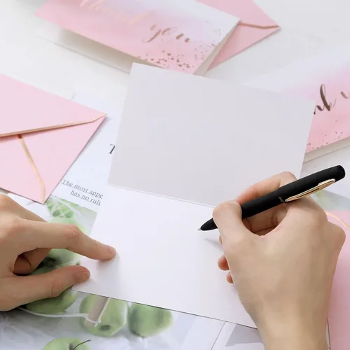 Vista 5 de Winoo Design Tarjetas de agradecimiento de color oro rosa y rosa resistentes con sobres, paquete de 36, tarjetas de agradecimiento de despedida