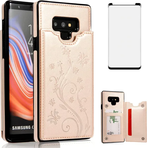 Vista 10 de Asuwish Funda de teléfono para Samsung Galaxy Note 9 con protector de pantalla de vidrio templado, tarjetero/tarjetero, soporte para cartera