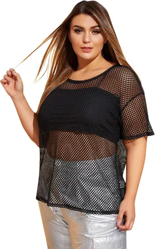 Vista 4 de Floerns Camiseta casual de manga corta de malla transparente para mujer