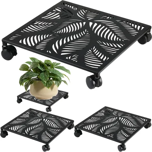 Vista 13 de Paquete de 1 carrito cuadrado de metal de 12 pulgadas con ruedas, soporte grande para plantas rodantes para interiores y exteriores, carrito