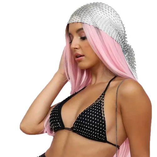 Vista 2 de Diademas de malla con diamantes de imitación para mujeres y niñas, bandas anchas con purpurina para el cabello, turbante elástico, pañuelo