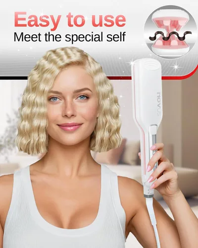 Vista 2 de NOVUS Rizador de cabello ondulado de 4 barriles, rizadores de pelo de ondas poco profundas, herramienta caliente con cerámica, rizador de ondas