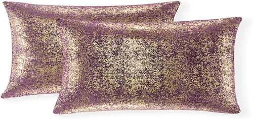 Vista 16 de Xinrjojo Juego de 2 almohadas brillantes en negro y dorado, almohadas suaves y brillantes decorativas, juego de fundas de almohada cuadradas negras