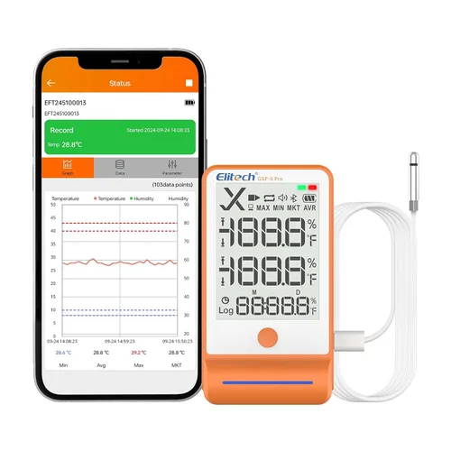 Vista 22 de Elitech ISO 17025 Certificado GSP-6 Bluetooth Data Logger Temperatura Humedad 100000 Readings, Shadow Data, Max Min Record, Auto PDF/CSV
