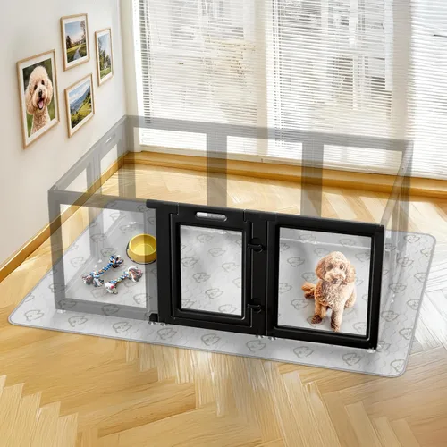 Vista 2 de FXW AuraSpace - Cerca acrílica para perros pequeños, para interiores, 24 pulgadas, 2 paneles, incluye 1 puerta y 1 panel, color negro