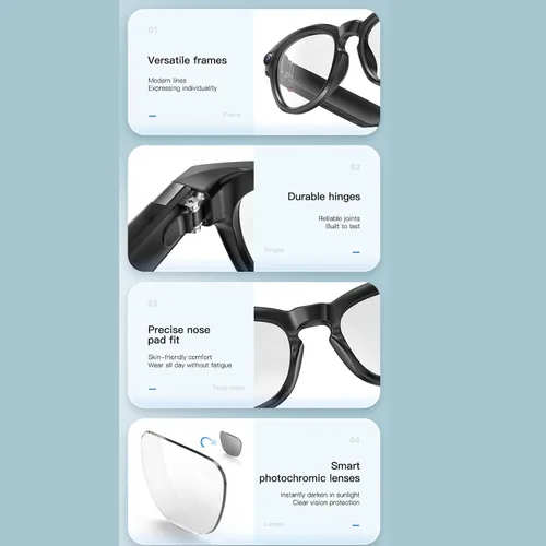 Vista 3 de PUSOKEI Lentes inteligentes con cámara, vidrio de traducción AI, gafas de cámara de grabación de video 4K con micrófono con cancelación de ruido