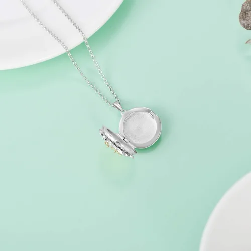 Vista 5 de Sunflower Locket That Hold Pictures 925 Sterling Silver Flower Necklace Sunshine Rose Flower Pendant Necklace for Women