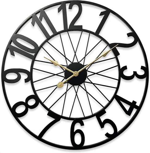Vista 17 de Reloj de pared grande para exteriores, silencioso sin tictac, funciona con pilas, reloj de pared de metal moderno negro para patio, porche, área