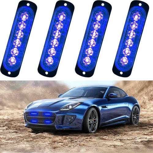 Vista 10 de Luz estroboscópica de advertencia para coche o camión (6 LEDS, ámbar/ámbar, 4 unidades)