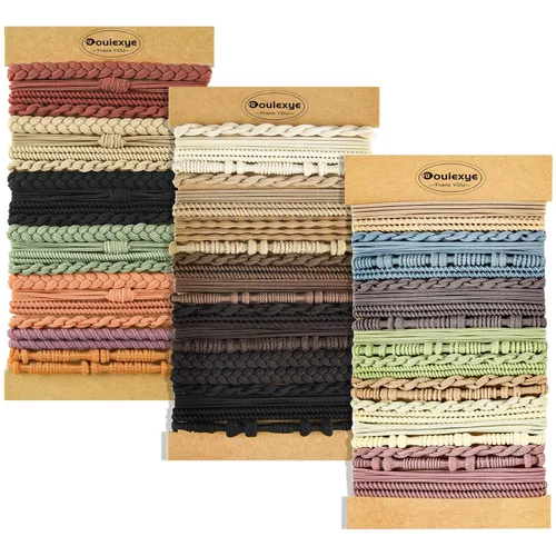 Vista 14 de Pulseras para el cabello para mujer, 24 piezas de accesorios para el cabello bohemio en 12 colores, 5 estilos, no dañan el cabello grueso Boho A