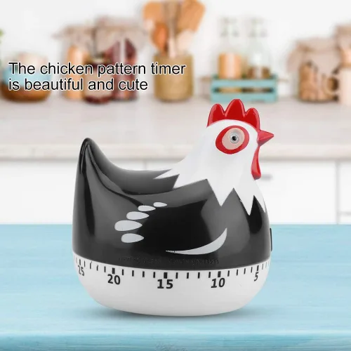Vista 6 de Lindos temporizadores de 60 minutos con alarma fuerte, temporizador manual de dibujos animados de pollo para cocinar y hornear (negro)