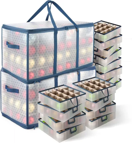 Vista 4 de Hearth & Harbor - Caja de almacenamiento de adornos navideños con 4 divisores de bandejas interiores - Contenedor de almacenamiento de adornos