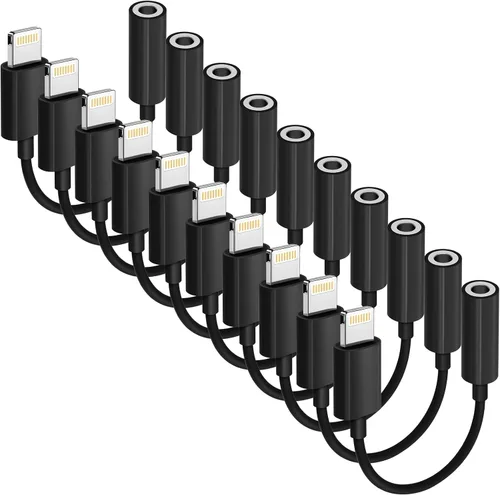 Vista 22 de Paquete de 1 adaptador Lightning a conector de auriculares de 0.138 in con certificación MFi de Apple para iPhone, adaptador auxiliar para iPhone