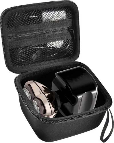 Vista 9 de Funda para afeitadora de calavera eléctrica Pitbull Pro, rotativa de viaje duro para hombres, recortadora de barba con bolsillo de malla con Beige