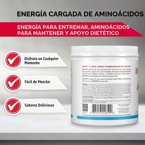 Vista 2 de ALLMAX A:CUTS Bebida energética cargada de aminoácidos, sabor frambuesa azul - 210 g - con cafeína, extracto de café verde, L-carnitina y 2000 mg