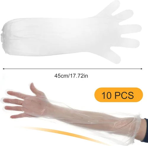 Vista 2 de Gjinxi - Guantes de limpieza desechables largos, guante desechable impermeable de 21 pulgadas de longitud hasta el codo, guantes de limpieza ligeros